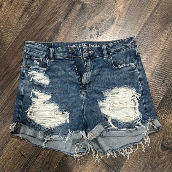 American Eagle Outfitters Blue Distressed Jean Shorts - Picture 1 of 8